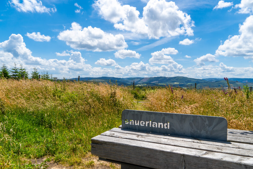 Sauerland Wanderung Bank mit Aussicht